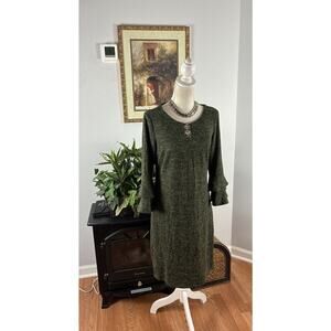 Tacera Long sleeve Dress grey 3/4 Sleeve Layered Bell Size M Round Neckline